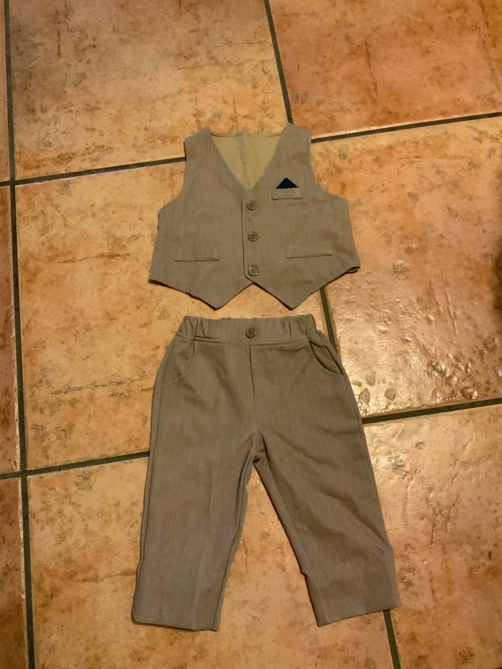 Toddler Khaki Dress Vest and Pants Set